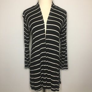 AZULES Black White Striped Open Drape Cardigan Small